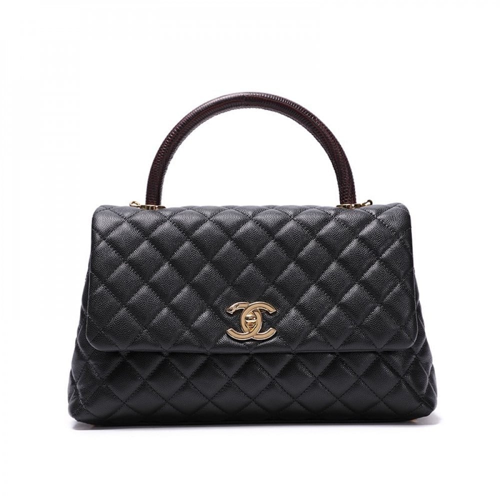 شنطة شانيل كوكو هاندل 29 سم -مقبض  أسود/ عنابي