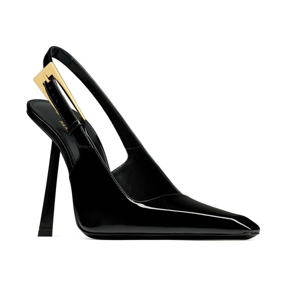 صندل سان لوران لي جلد بمقدمة مدببة بكعب 10 سم-أسود