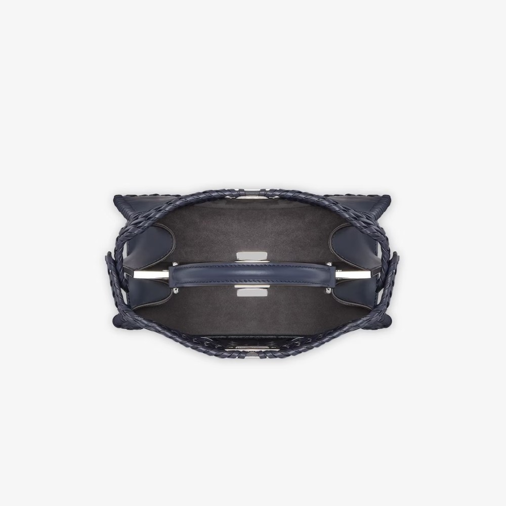 شنطة فندي بيكابو جلد محبوك سمول - كحلي