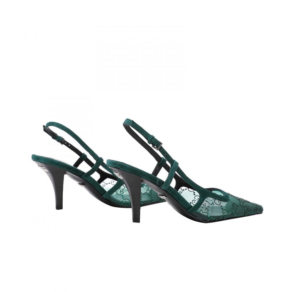 صندل قوتشي جي جي سلينقباك قماش شفاف بكعب 75 مم - زيتي