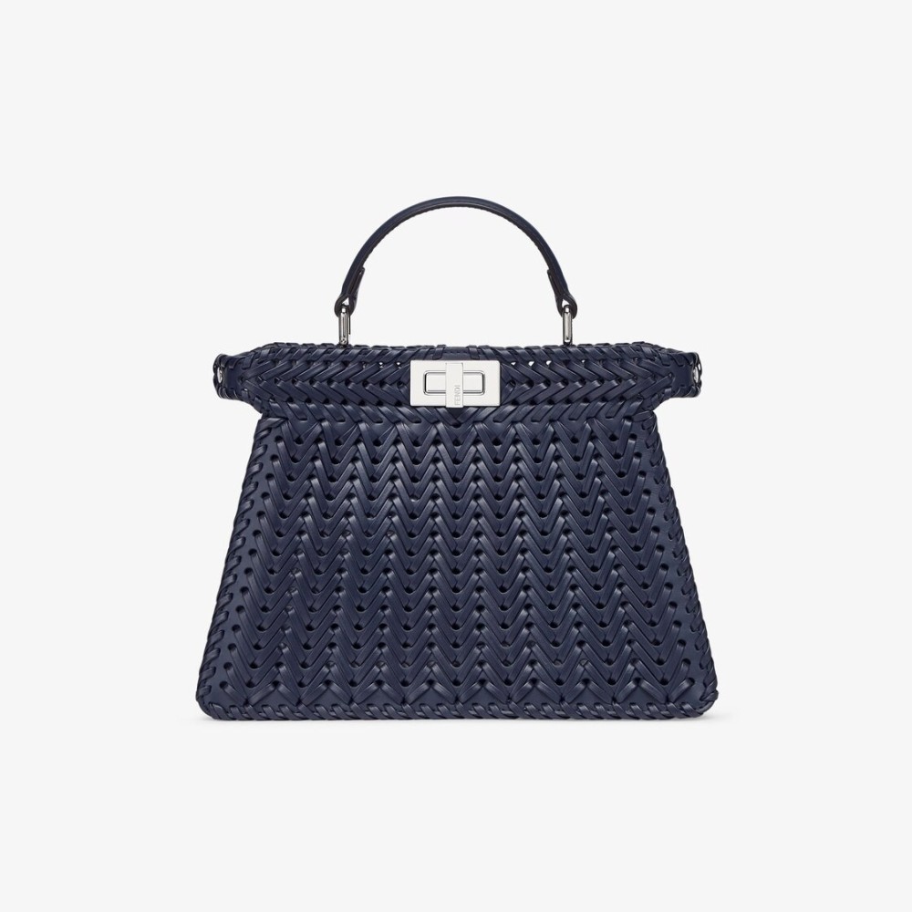 شنطة فندي بيكابو جلد محبوك سمول - كحلي