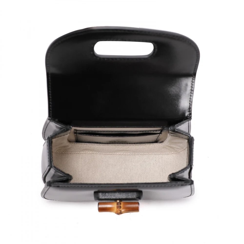 شنطة قوتشي بامبو توب هاندل ميني 17 - أسود وعسلي