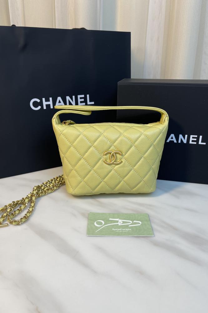 حقيبة هوبو بشعار شانيل بحزام بسلسلة ذهبية - ليموني