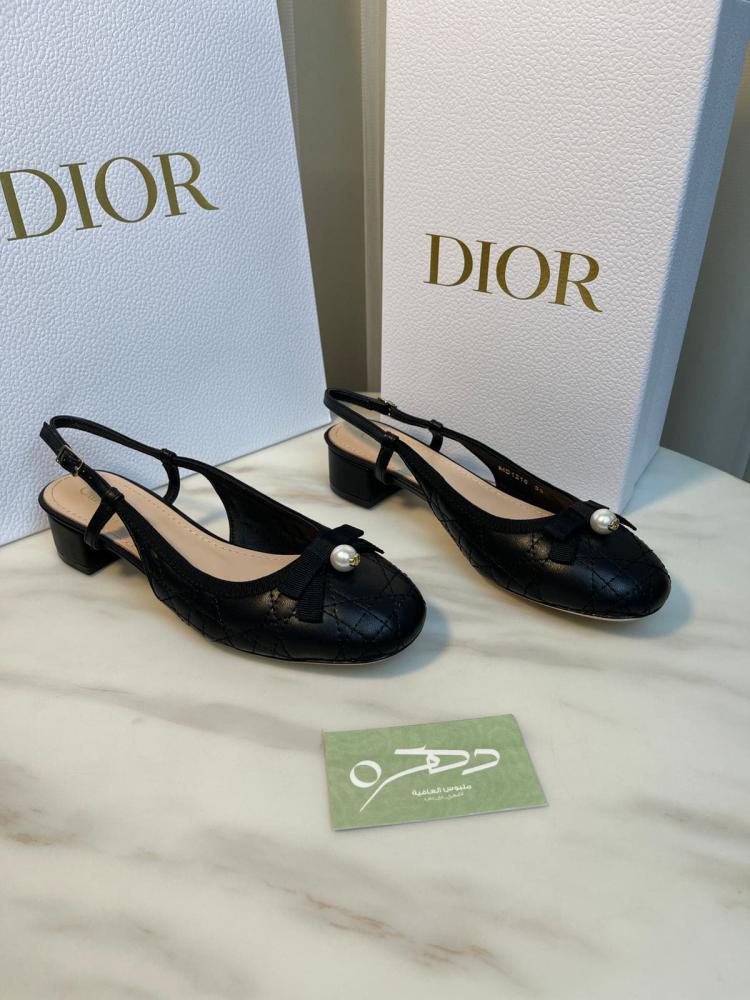 حذاء ديور باليه سلينغ باك بكعب 3.5 سم - أسود