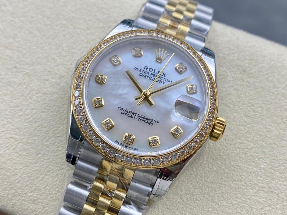 ساعة رولكس 36 مم باطار مرصع بالكريستال