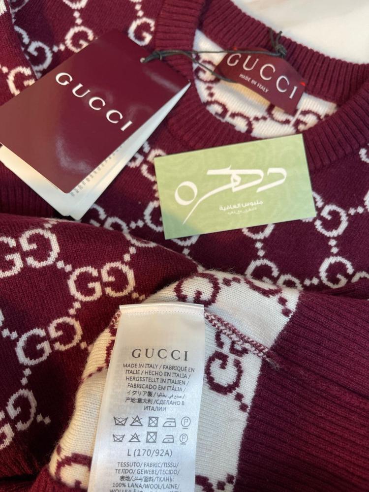 بلوزة من صوف جاكار GG ذو وجهين من قوتشي - برغندي