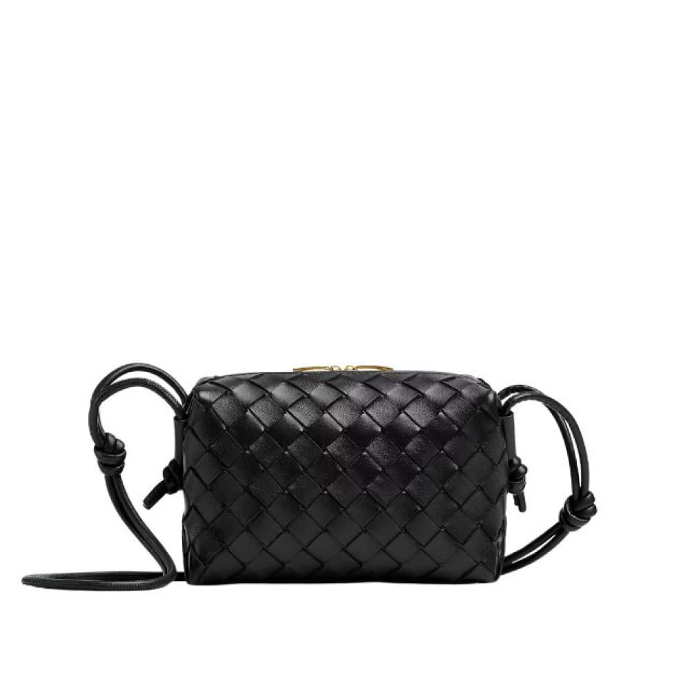 حقيبة كاميرا ميني لوب كروس بودي من الجلد المجدول - أسود