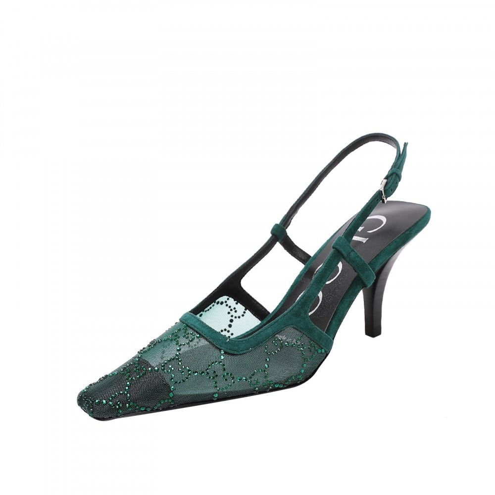 صندل قوتشي جي جي سلينقباك قماش شفاف بكعب 75 مم - زيتي