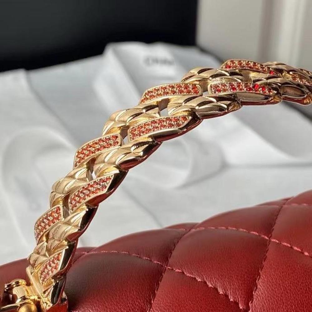 حقيبة شانيل ميني فلاب بمقبض علوي - برغندي