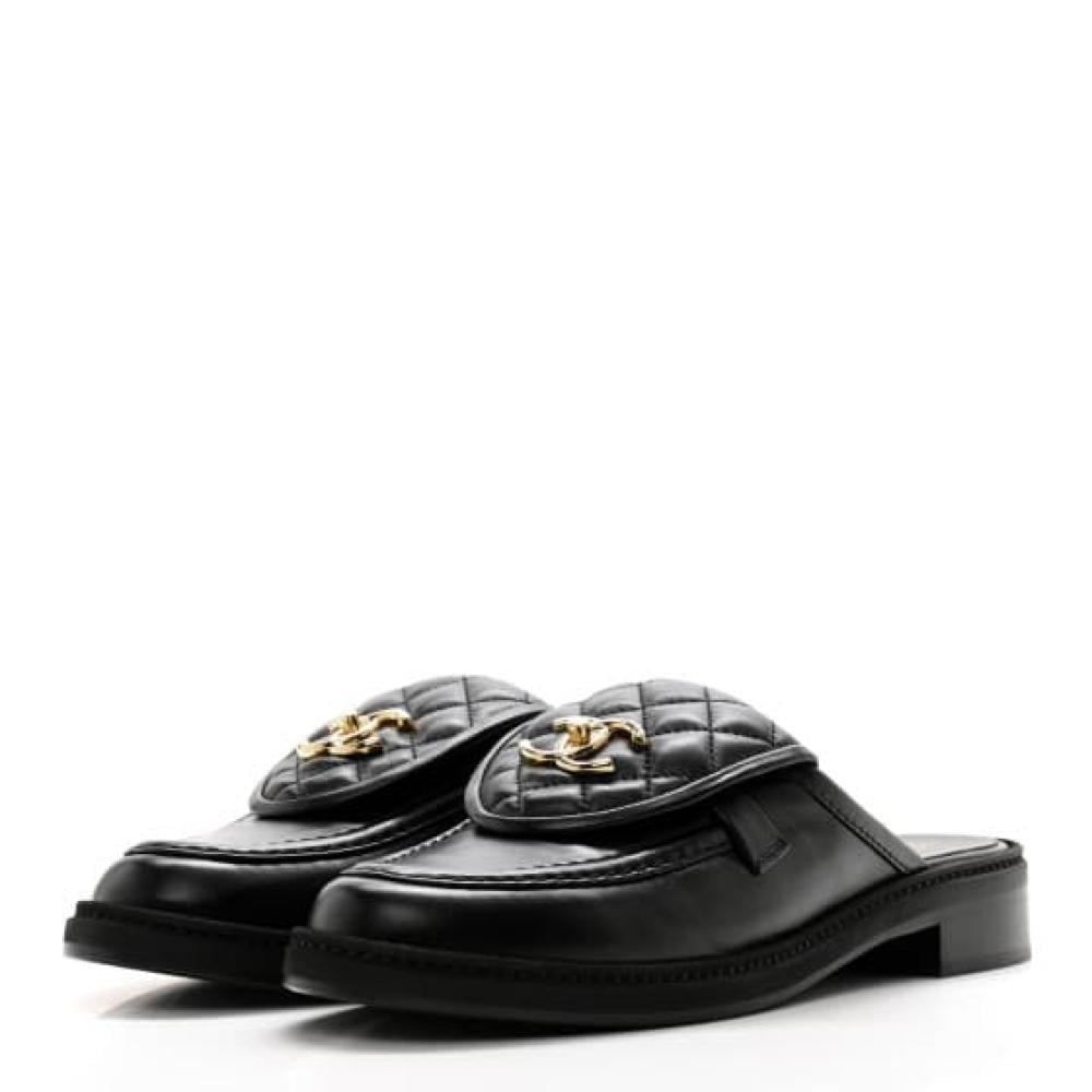 شبشب شانيل جلد مبطن - أسود