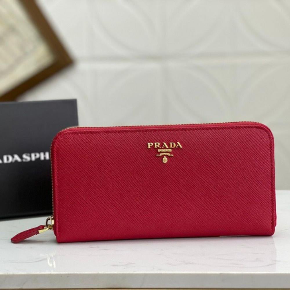 محفظة سافيانو بسحاب محيطي من برادا - أحمر