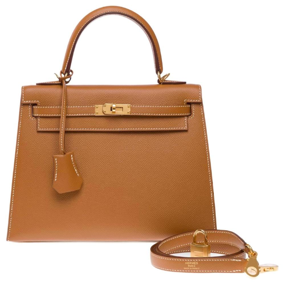 حقيبة هيرمس كيلي 25 جلدية بهاردوير ذهبي - جملي