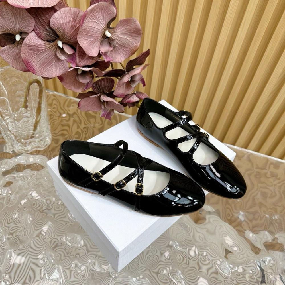 حذاء جلدي لي باليرينز سيلين بدون كعب - أسود