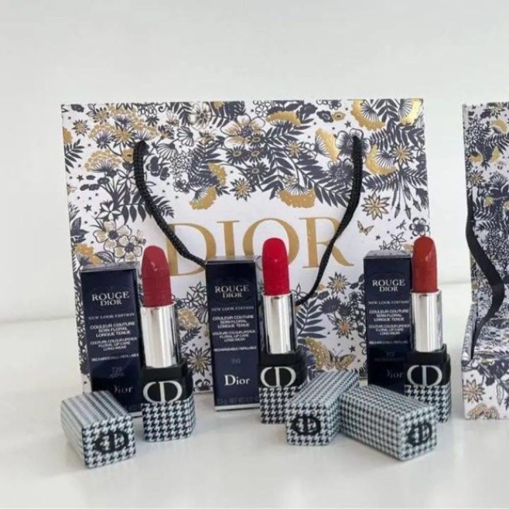 مجموعة أحمر ومرطب الشفاه الملون روج ديور 3 بـ 1