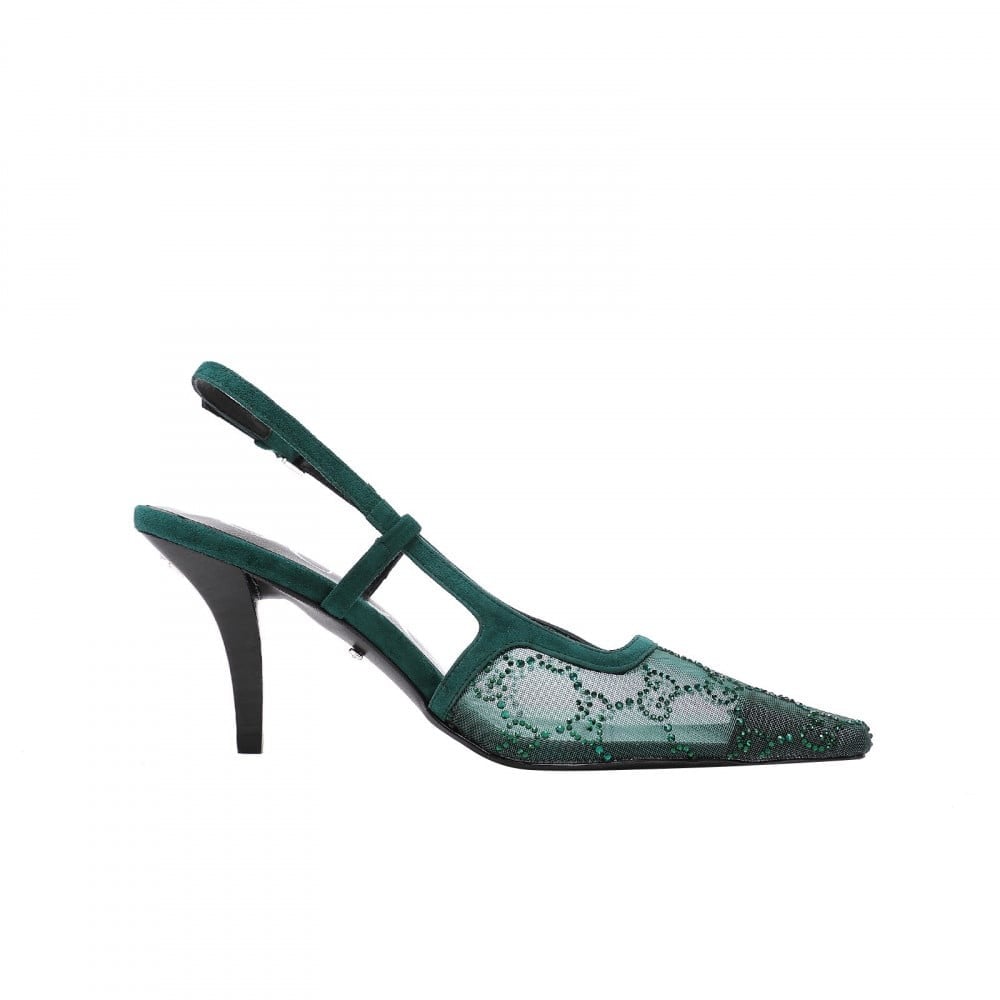 صندل قوتشي جي جي سلينقباك قماش شفاف بكعب 75 مم - زيتي