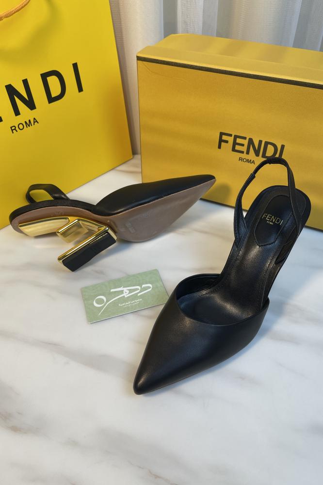 حذاء فندي جلدي بكعب منحوت 10 سم