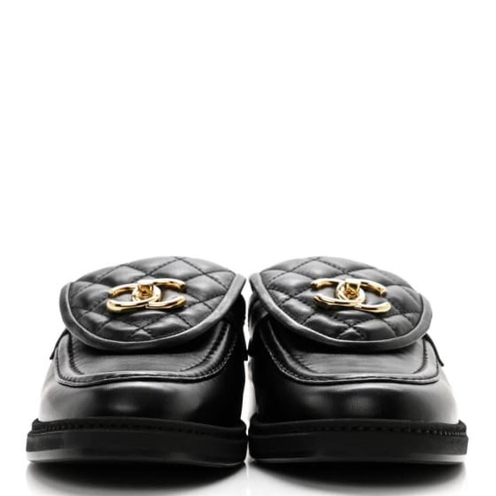 شبشب شانيل جلد مبطن - أسود