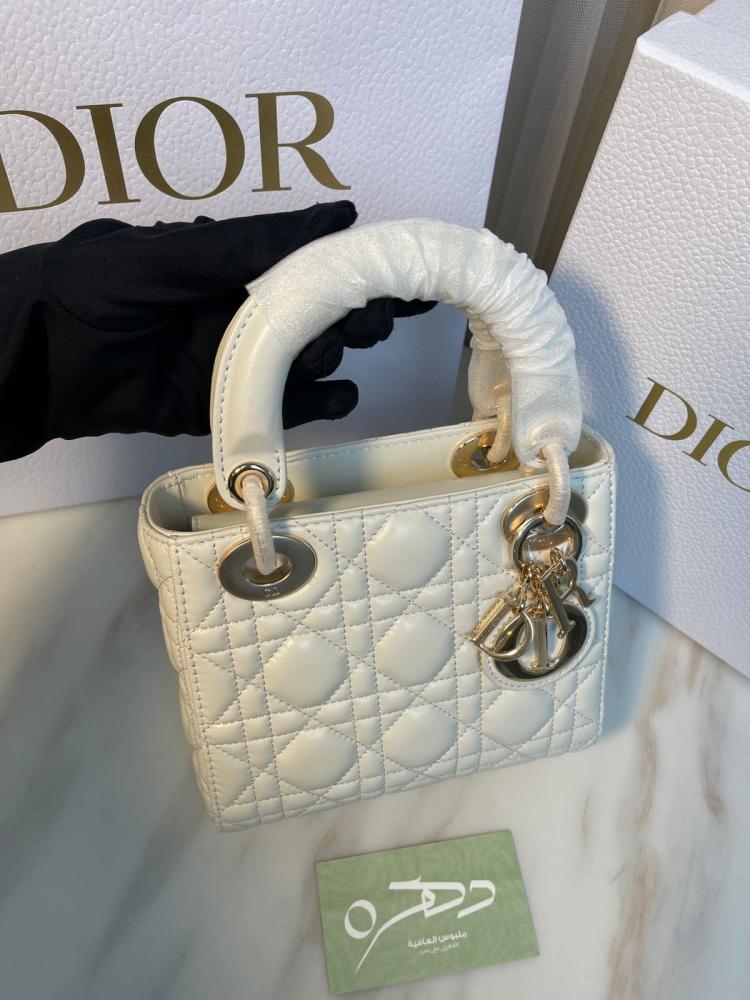 شنطة ديور Mini Lady - أبيض مع هاردوير ذهبي