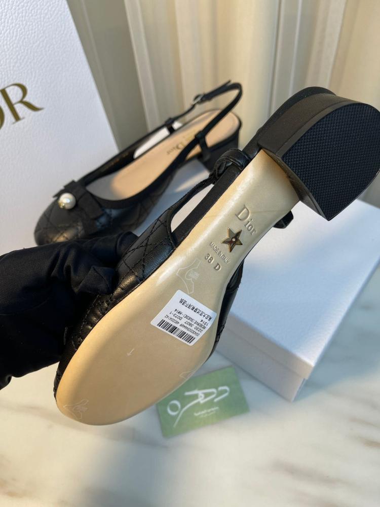 حذاء ديور باليه سلينغ باك بكعب 3.5 سم - أسود