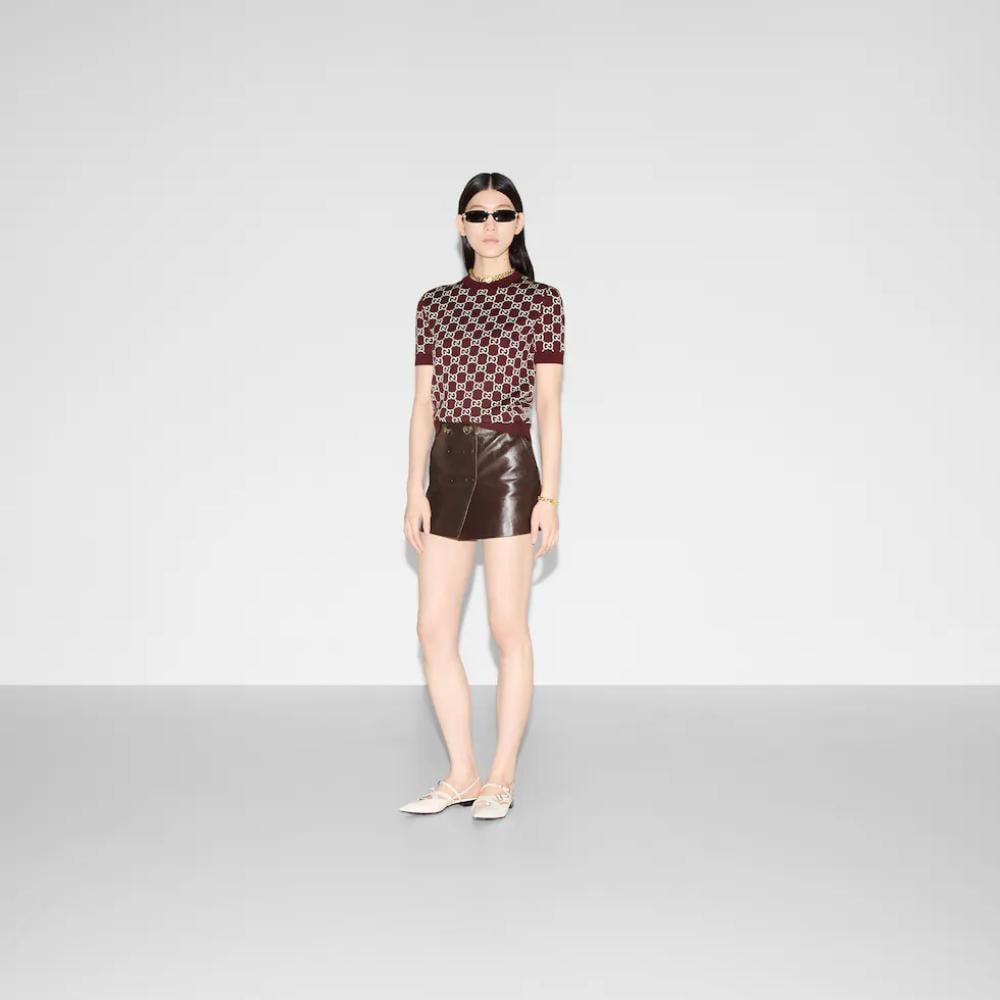 بلوزة من صوف جاكار GG ذو وجهين من قوتشي - برغندي