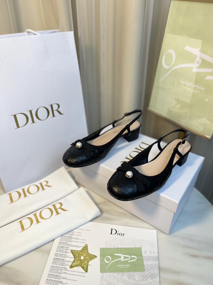 حذاء ديور باليه سلينغ باك بكعب 3.5 سم - أسود