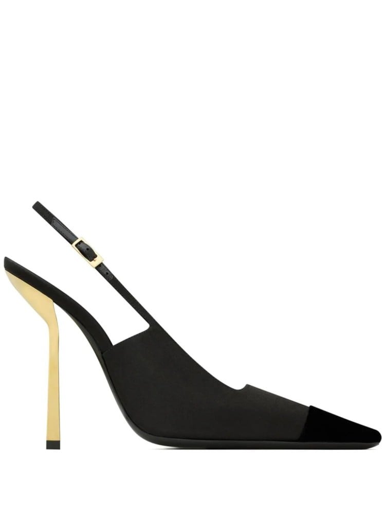 صندل سان لوران بكعب ومقدمة شامواه مدببة - أسود