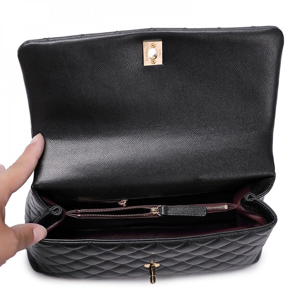 شنطة شانيل كوكو هاندل 29 سم -مقبض  أسود/ عنابي