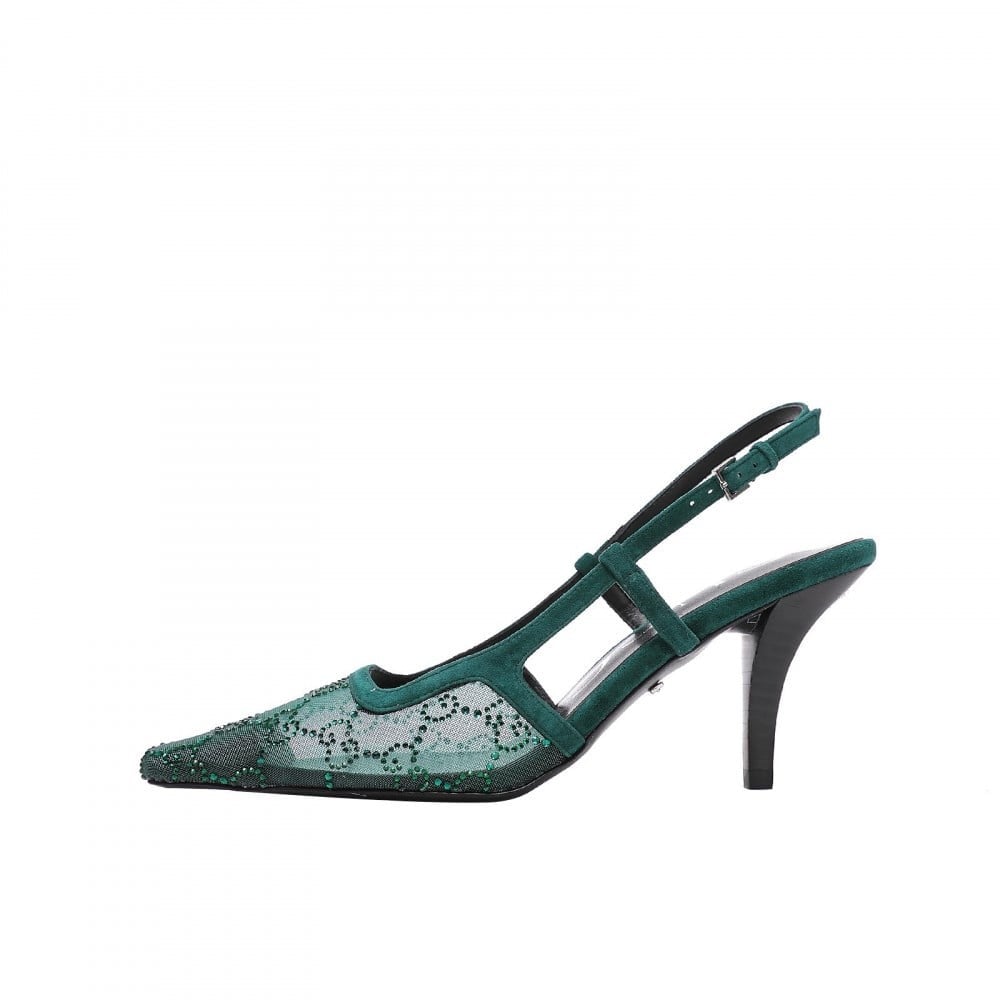 صندل قوتشي جي جي سلينقباك قماش شفاف بكعب 75 مم - زيتي