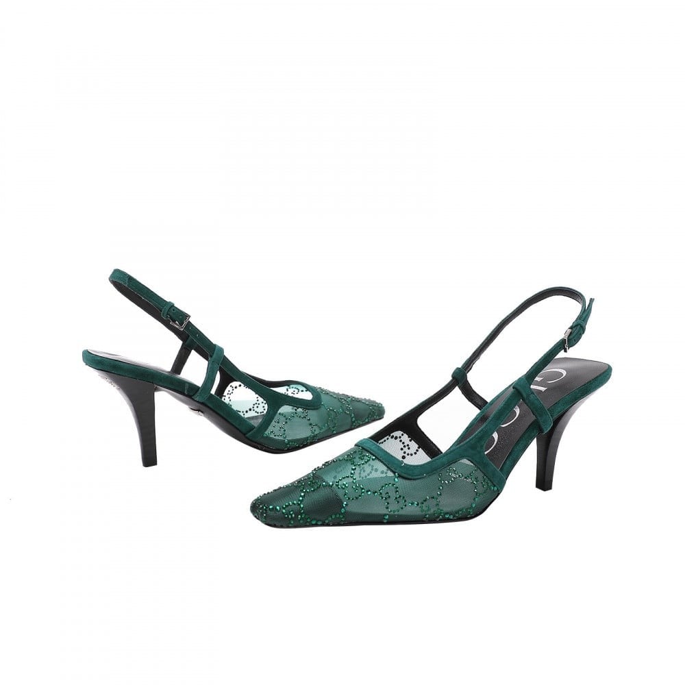 صندل قوتشي جي جي سلينقباك قماش شفاف بكعب 75 مم - زيتي