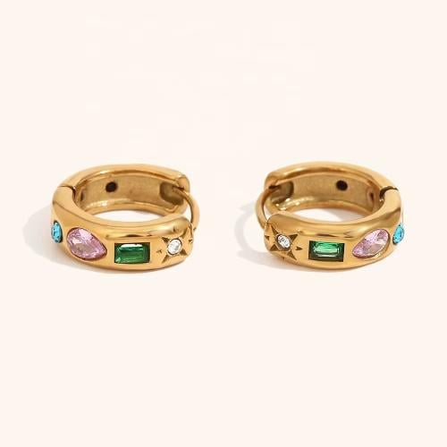 Light colored rhinestones huggie earrings