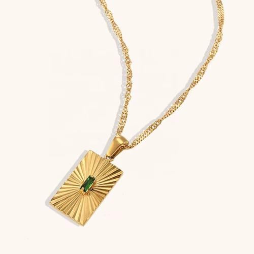 Rectangle green rhinestone necklace