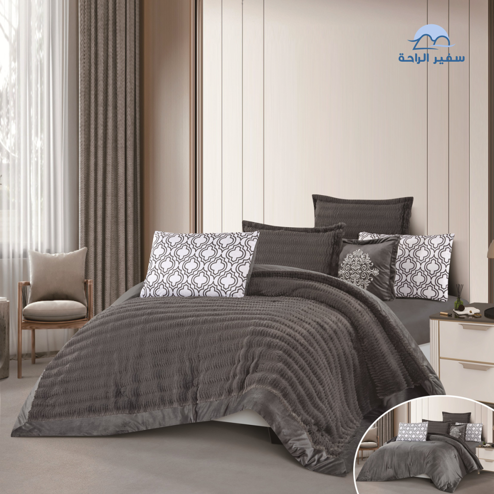 مفرش ليــان مخمل ناعم محفور شتوي نفرو5 قطع نص