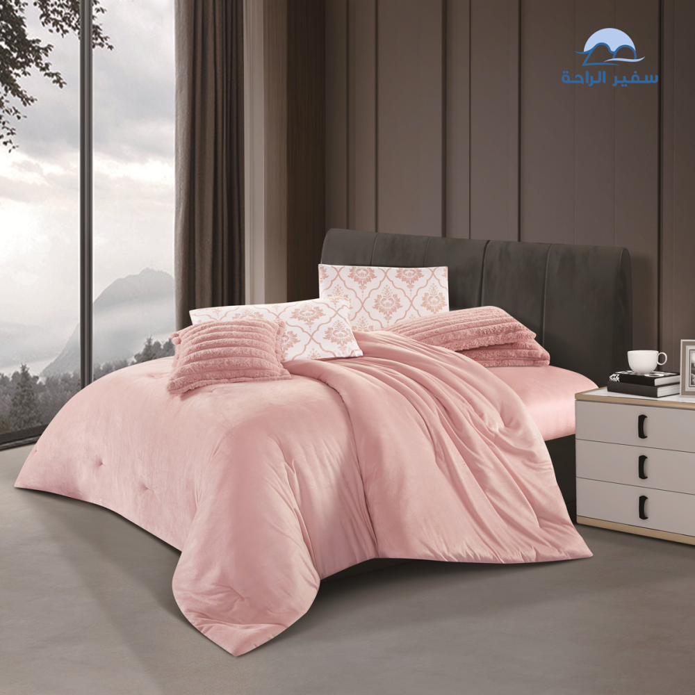 ريلاف مفرش شتوي ثقيل مخمل مقلم نفر ونص 5 قطع