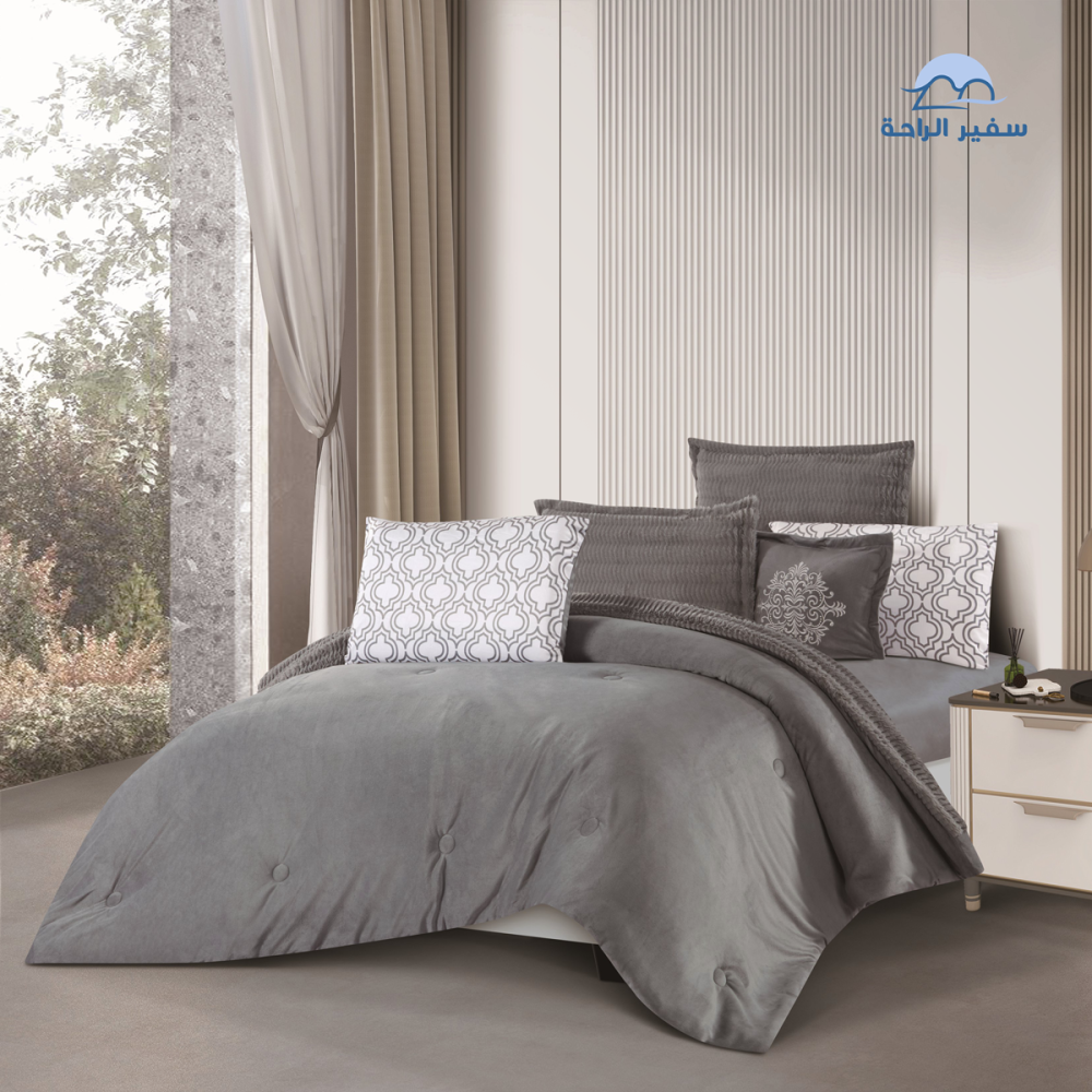 مفرش ليــان مخمل ناعم محفور شتوي نفرين 7 قطع