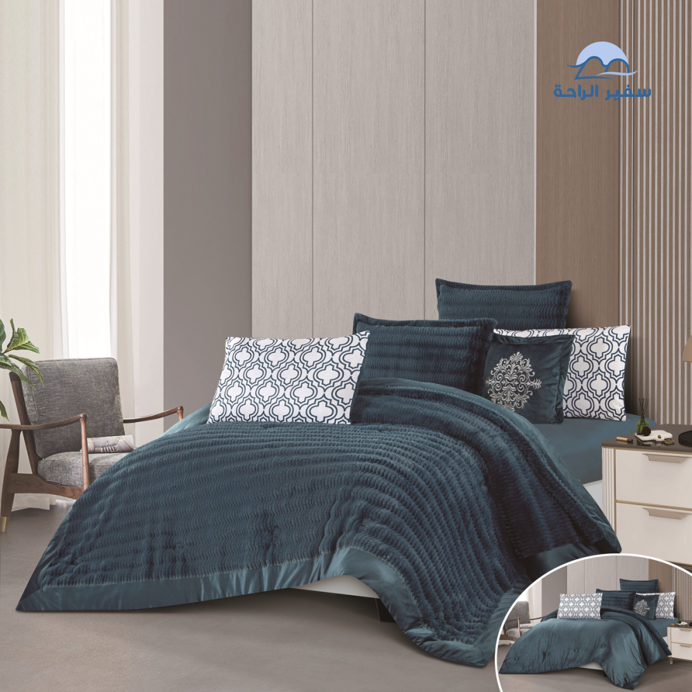 مفرش ليــان مخمل ناعم محفور شتوي نفرين 7 قطع