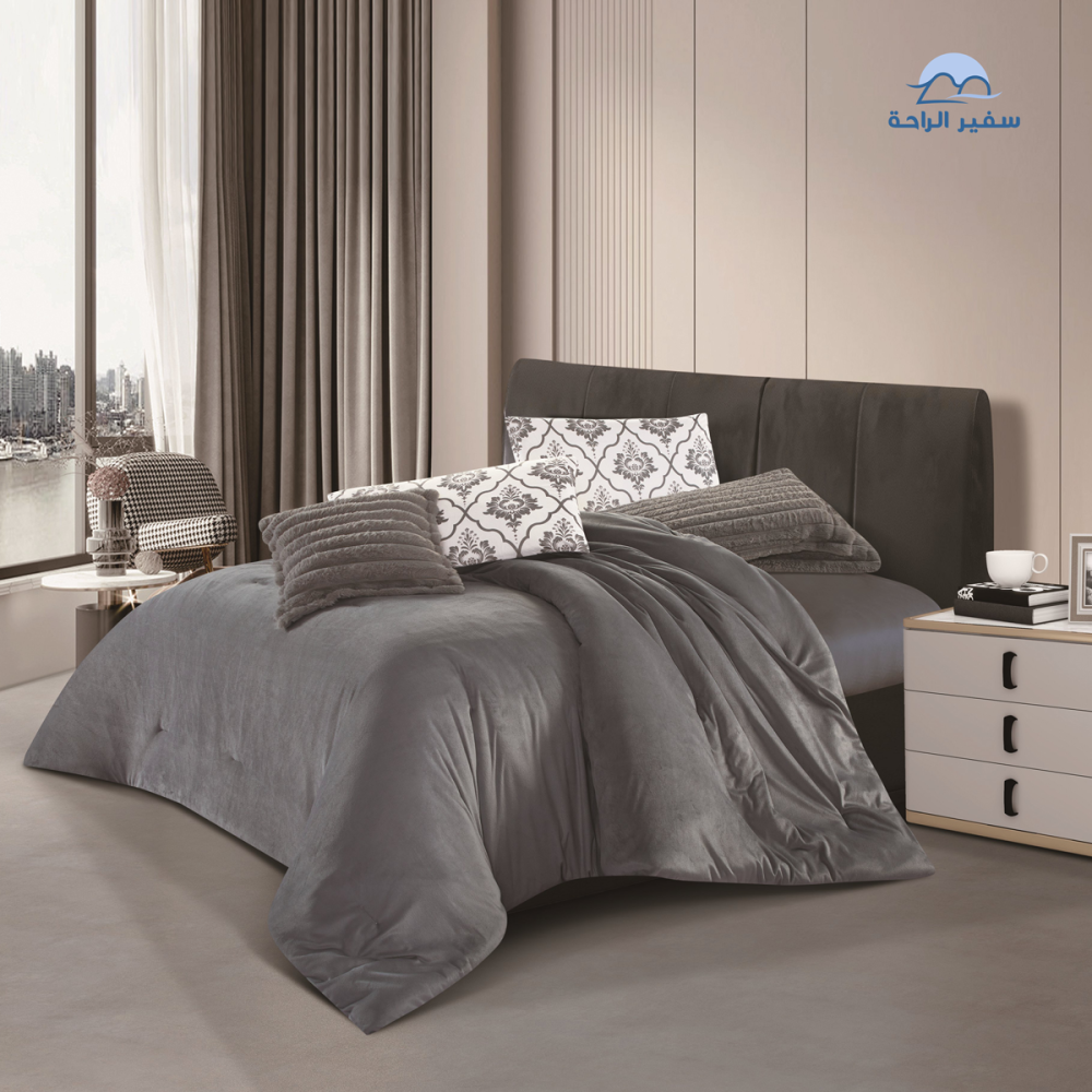 ريلاف مفرش شتوي ثقيل مخمل مقلم نفرين 7قطع