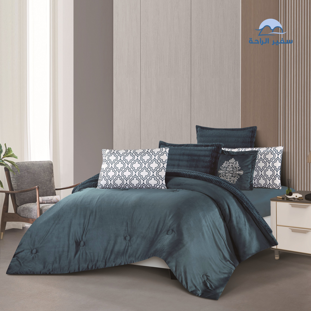 مفرش ليــان مخمل ناعم محفور شتوي نفرين 7 قطع