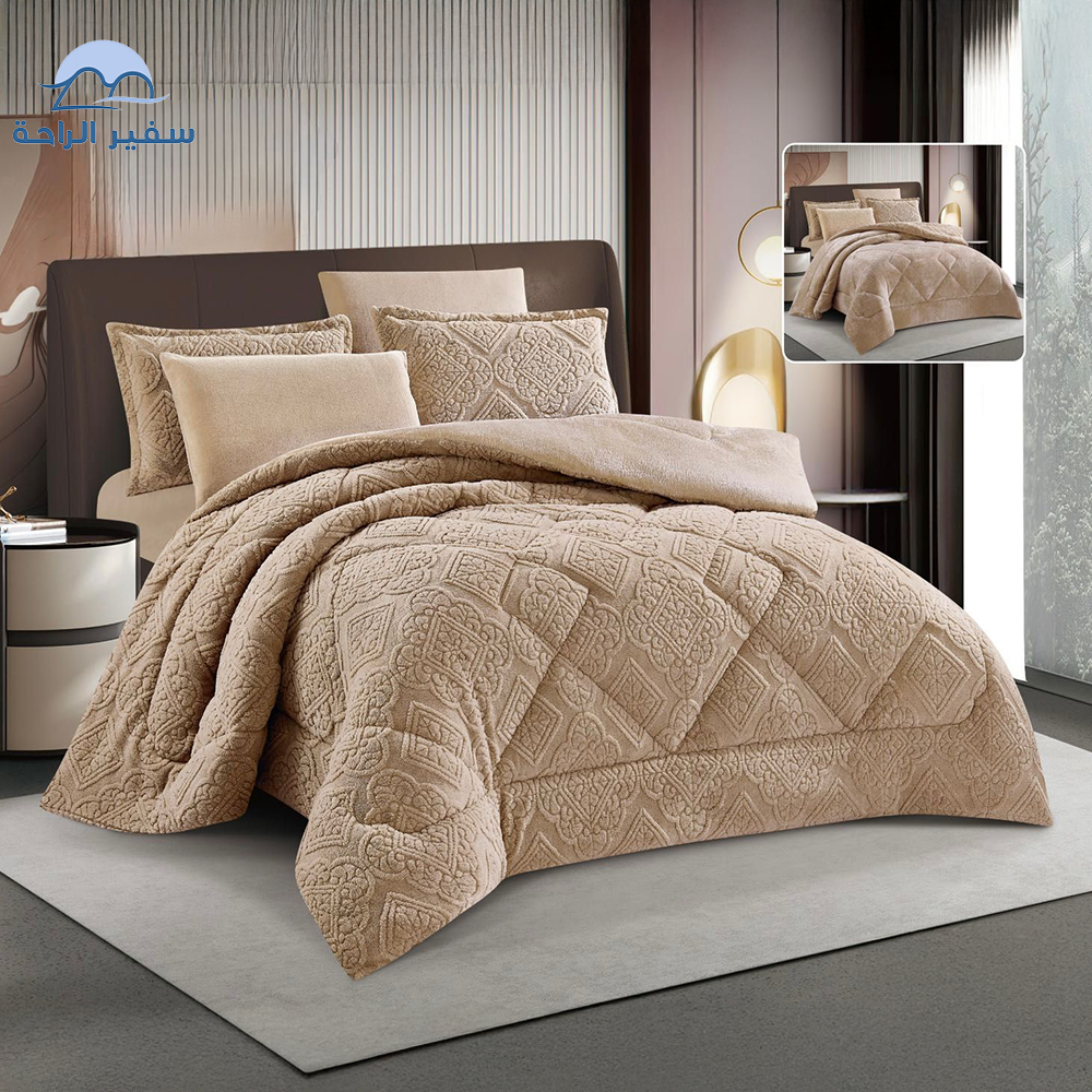 مفرش سنو شتوي مايكروفايبر مطرز  نفرين 6 قطع