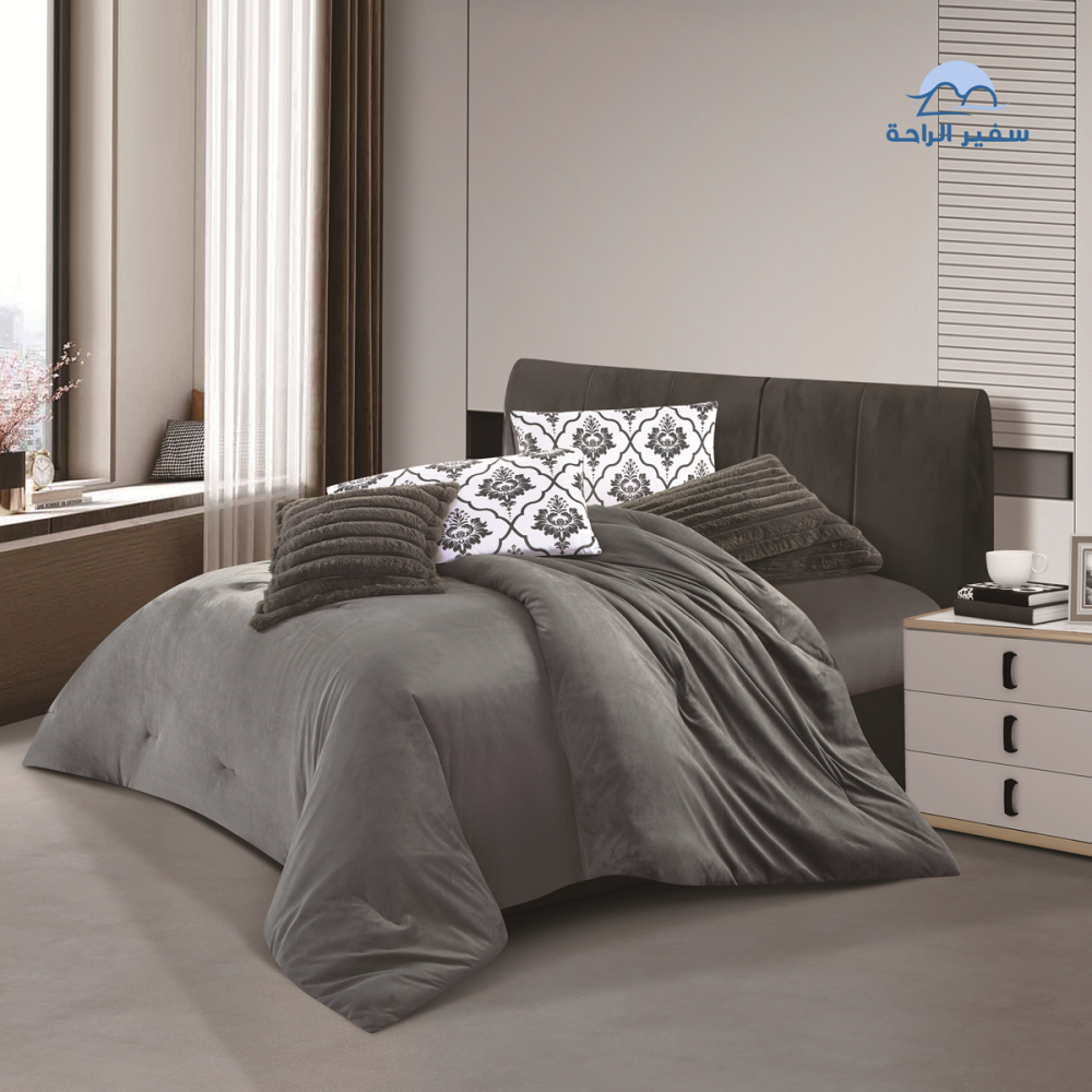 ريلاف مفرش شتوي ثقيل مخمل مقلم نفرين 7قطع