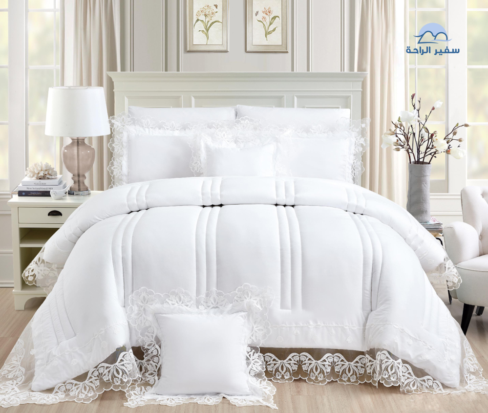 مفرش لولو مايكروفايبر دانتيل راقي  _ 5 قطع