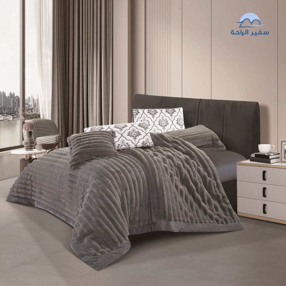 ريلاف مفرش شتوي ثقيل مخمل مقلم نفرين 7قطع