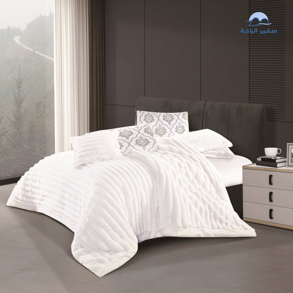 ريلاف مفرش شتوي ثقيل مخمل مقلم نفر ونص 5 قطع