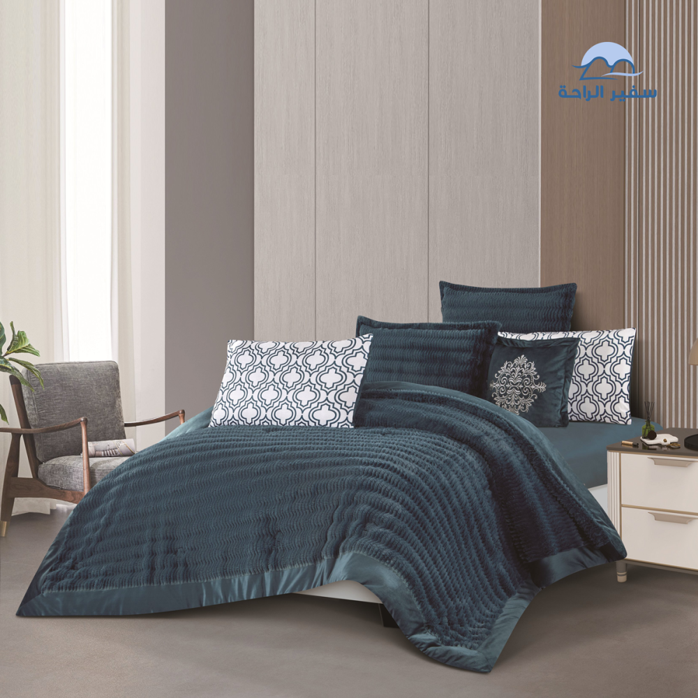 مفرش ليــان مخمل ناعم محفور شتوي نفرين 7 قطع