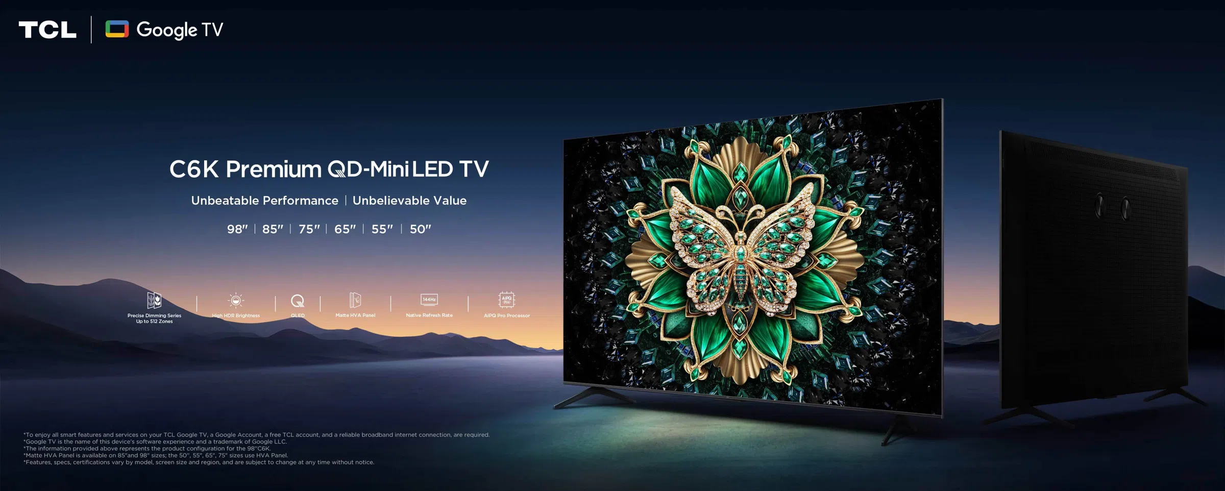تلفزيون TCL 75C6K QD-Mini LED بحجم 75 بوصة بدقة 4K