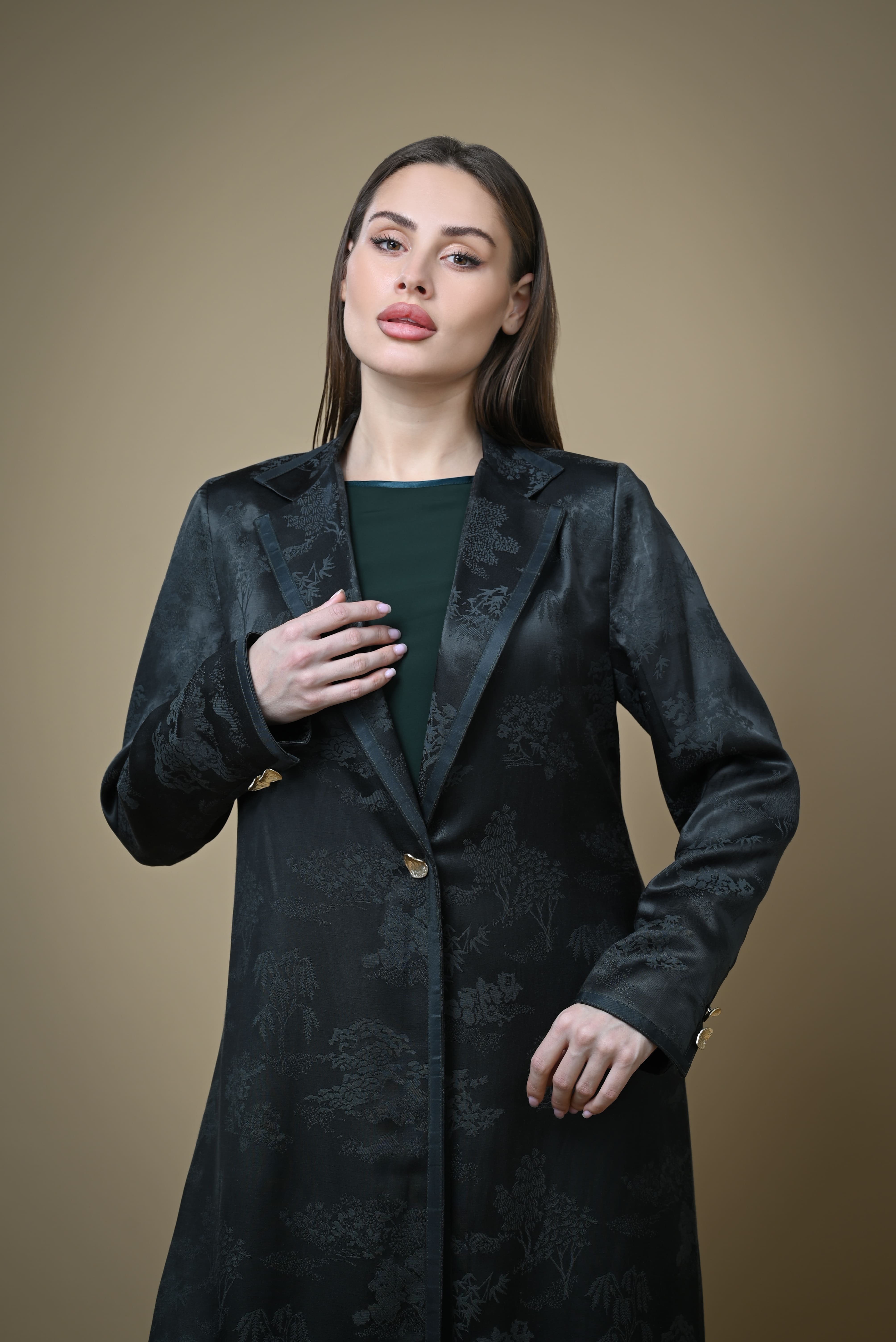 Floral Blazer Style (أخضر غامق)