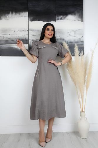فستان ميدي ناعم مزين من الياقة