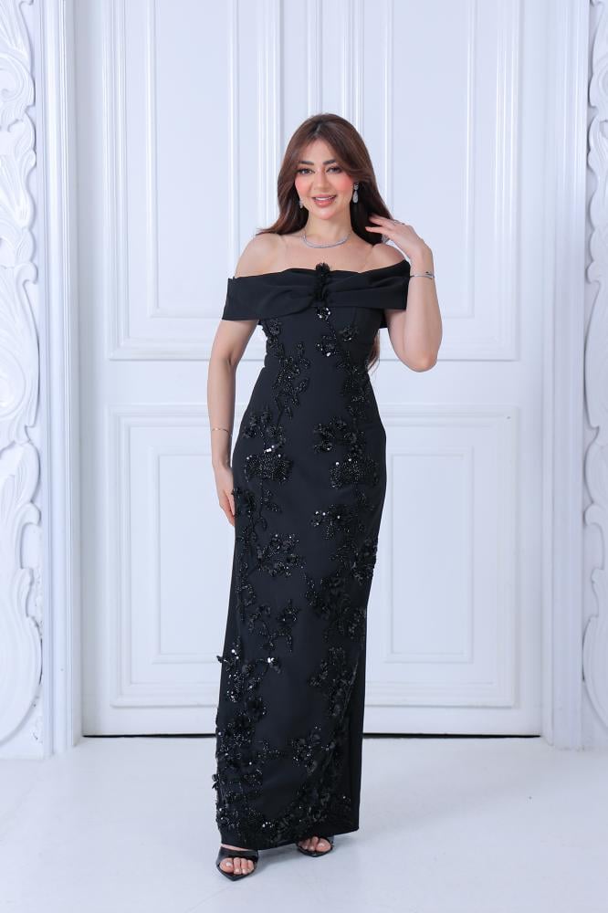 فستان سهرة أسود أوف شولدر