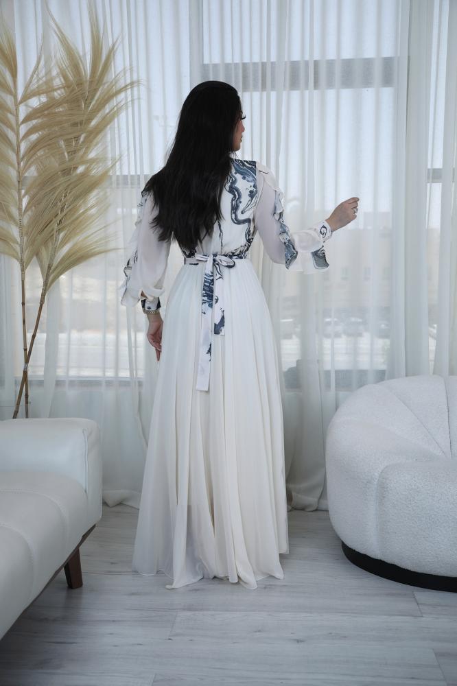 فستان مشجر طويل مموج من الشيفون