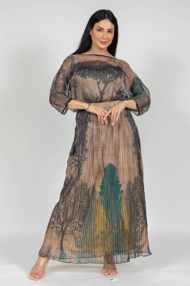 فستان طويل مشجر