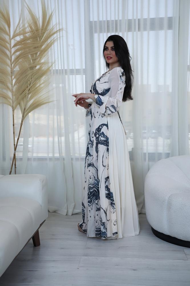 فستان مشجر طويل مموج من الشيفون